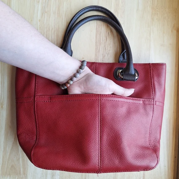 Tignanello "Perfect Pockets" Mini Tote Handbag With Feet Red and Brown - Picture 3 of 12